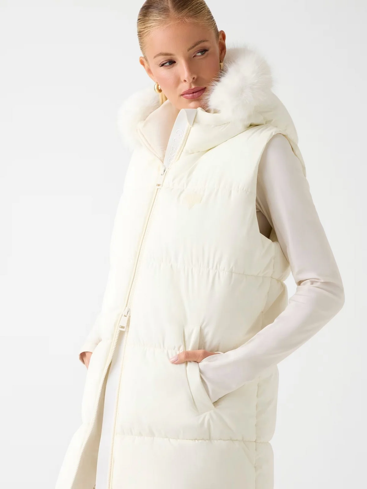 GUESS Gilet Donna KATRINA SKI HOODY VEST W5BL81 W3282 G012 CREAM WHITE - Image 6
