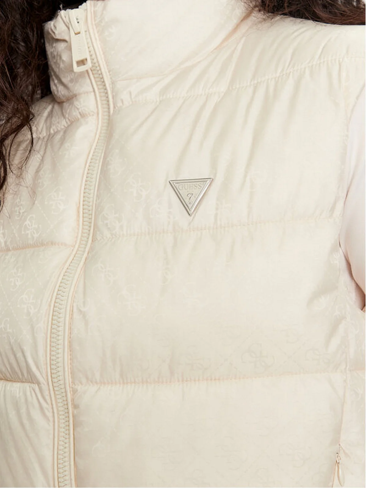 GUESS Gilet Donna NEW 4G LOGO PADDED VEST W4YL15 WGAL2 G1E0 Beige - Image 4