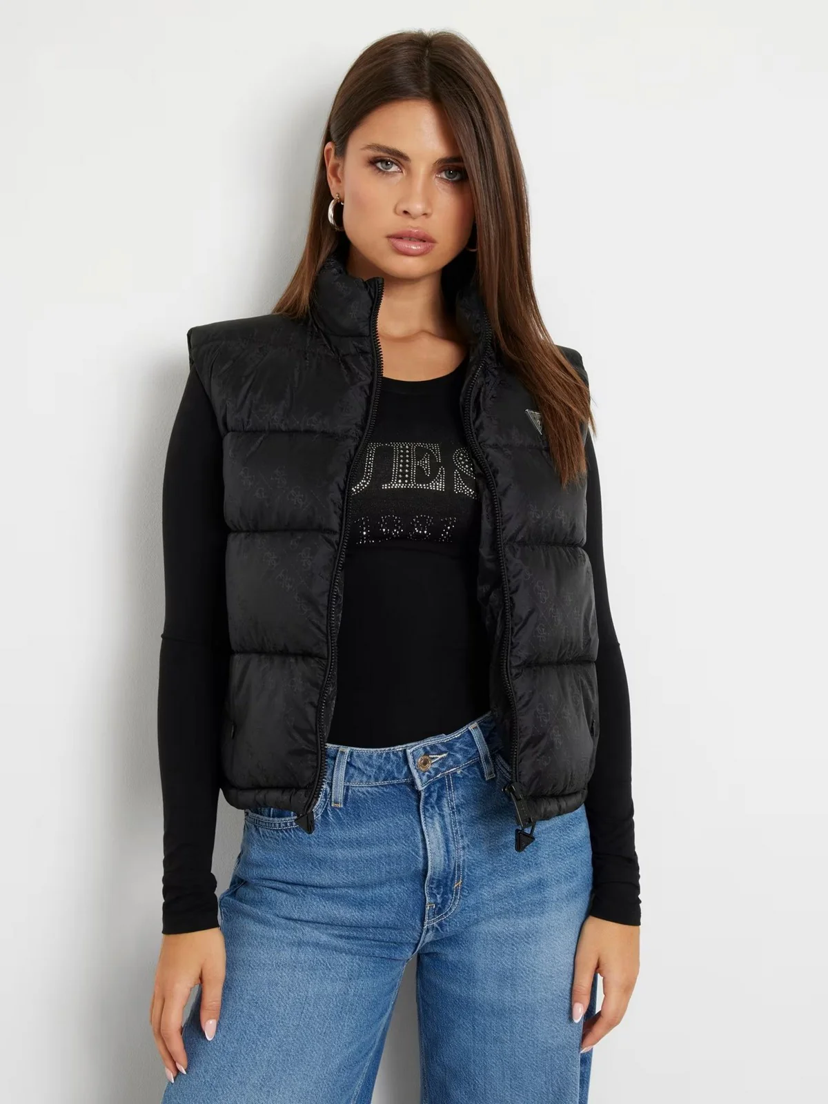 GUESS Gilet Donna NEW 4G LOGO PADDED VEST W4YL15 WGAL2 JBLK Nero - Image 2