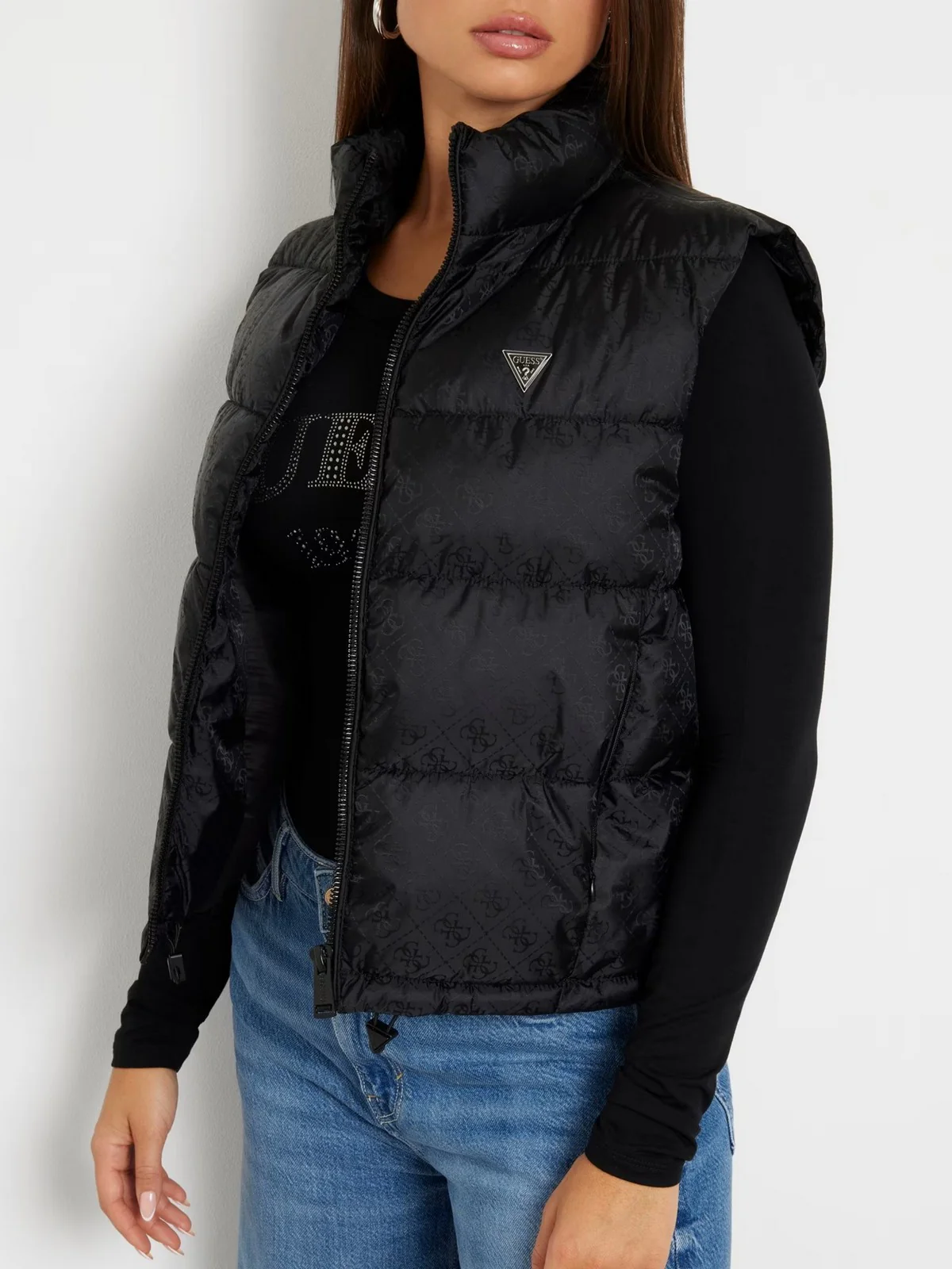 GUESS Gilet Donna NEW 4G LOGO PADDED VEST W4YL15 WGAL2 JBLK Nero - Image 4