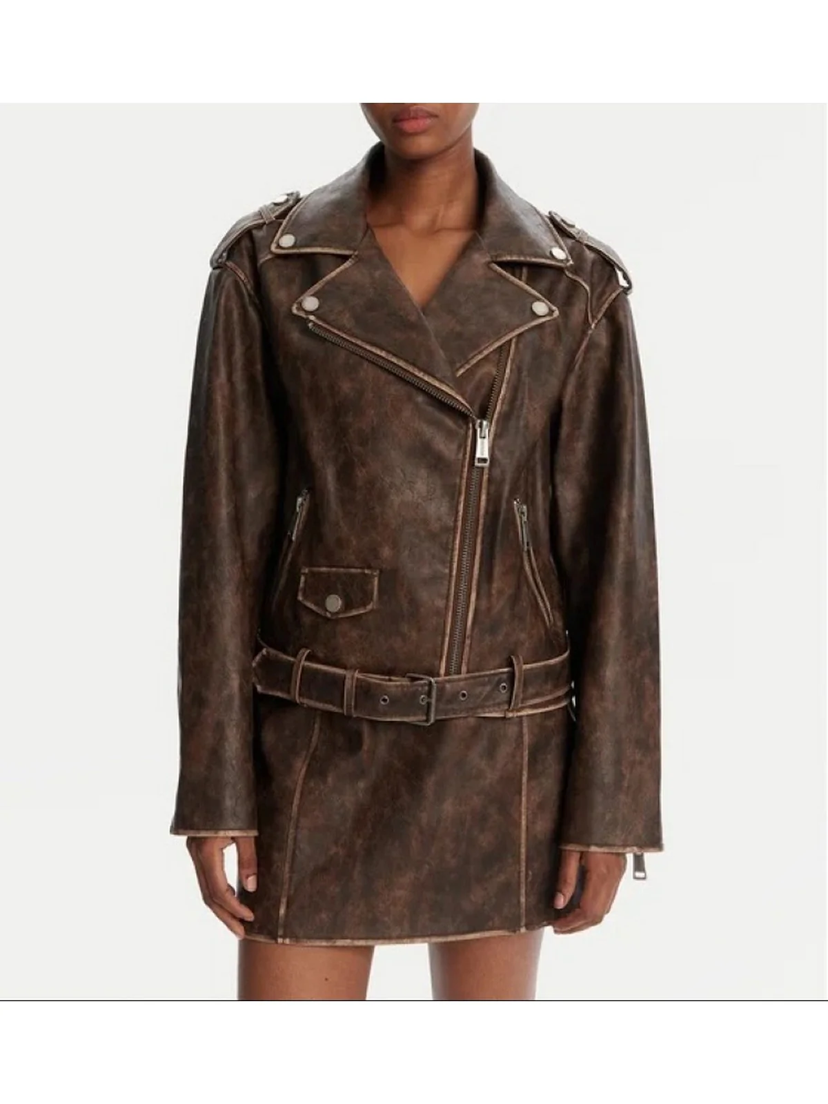 GUESS Giubbino Donna CHARLENE OVERSIZE BIKER W5YL04 WHDI0 F1GQ ESPRESSO BROWN MULTI - Image 3