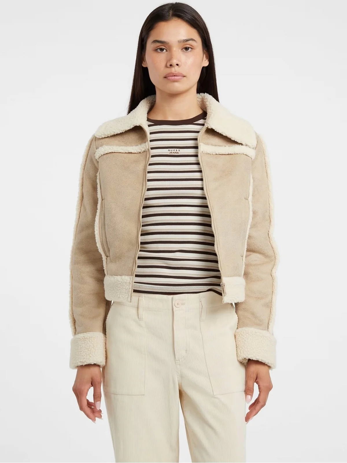 GUESS Giubbino Donna GJ FAUX SHEARLING JKT W5BL13 W1862 A117 SAFARI TAN - Image 2