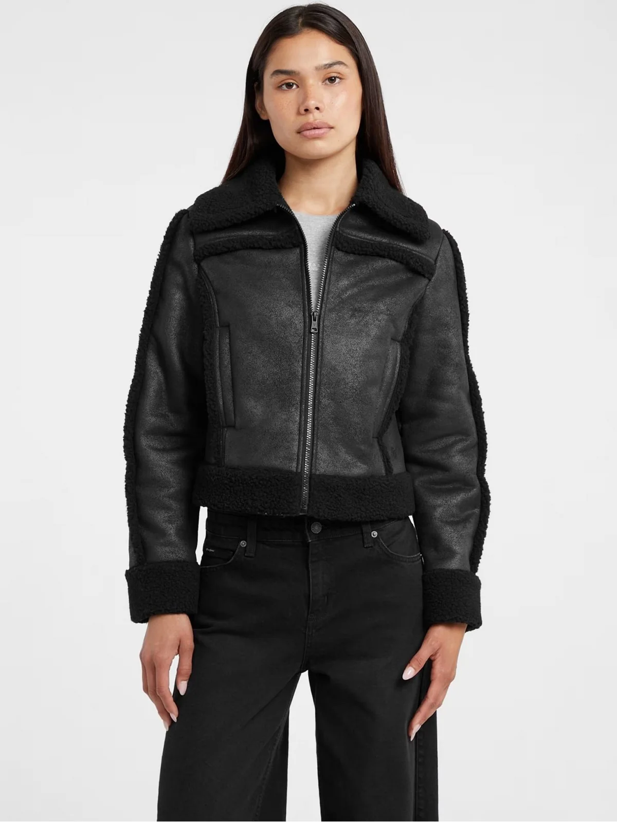 GUESS Giubbino Donna GJ FAUX SHEARLING JKT W5BL13 W1862 JBLK Jet Black A996 - Image 2