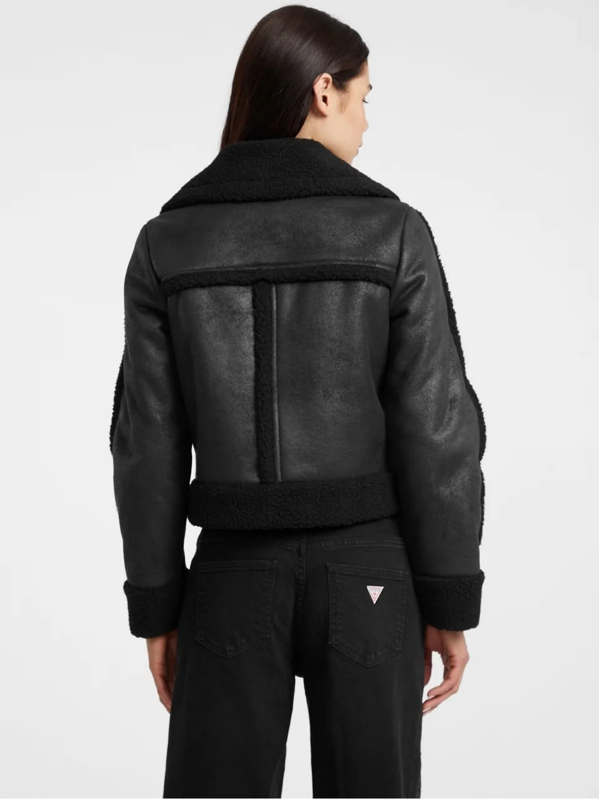 GUESS Giubbino Donna GJ FAUX SHEARLING JKT W5BL13 W1862 JBLK Jet Black A996 - Image 5