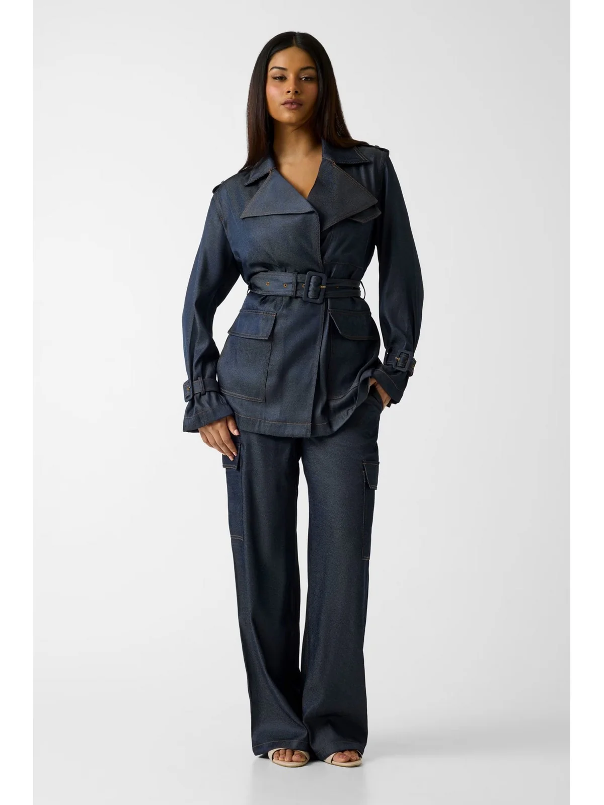GUESS Giubbino Donna REGINE SHORT FLUID TRENCH W6RL50 WL842 FB6C INDIGO BLUE - Image 3