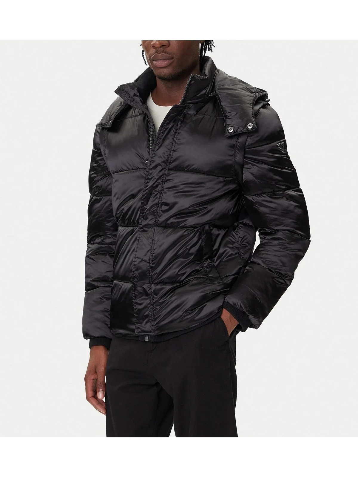 GUESS Giubbino Uomo METALLIZED PUFFA JACKET M5BL2L WGZF2 JBLK Jet Black A996 - Image 7