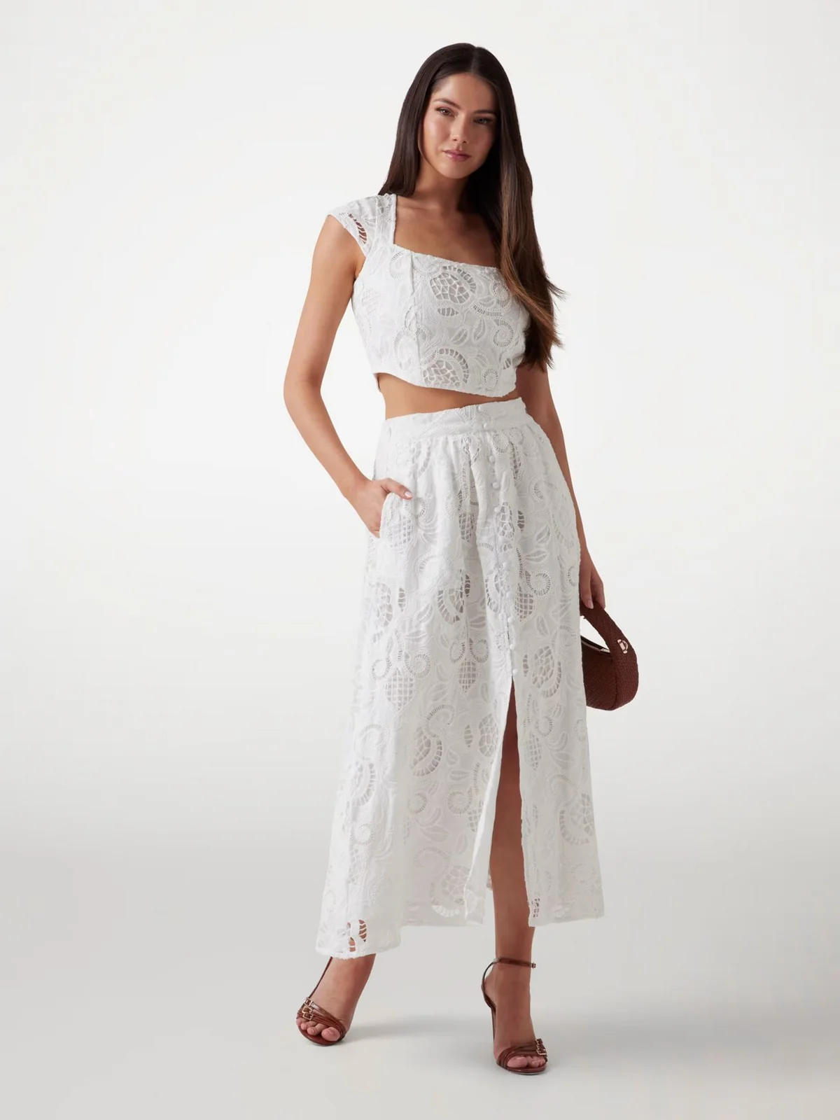 GUESS Gonna Donna DOMITILLE LONG EMBRO SKIRT W5GD63 WH521 G011 Bianco - Image 3