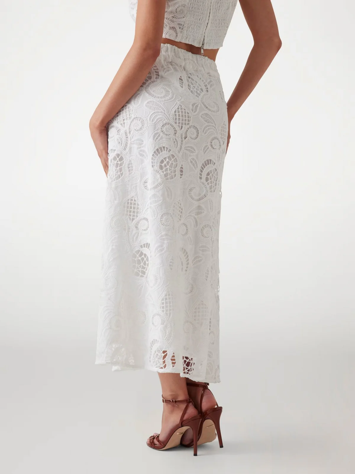 GUESS Gonna Donna DOMITILLE LONG EMBRO SKIRT W5GD63 WH521 G011 Bianco - Image 4