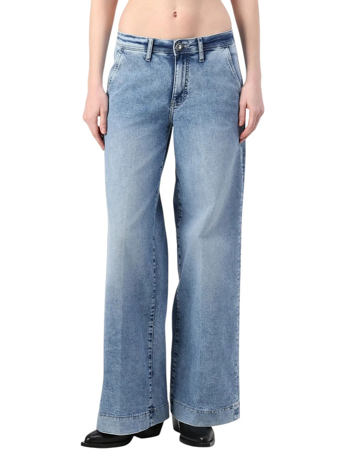 GUESS Jeans Donna ZOYA WIDE LEG CROP W5RA1L D5L71 BELT Blu - Image 2