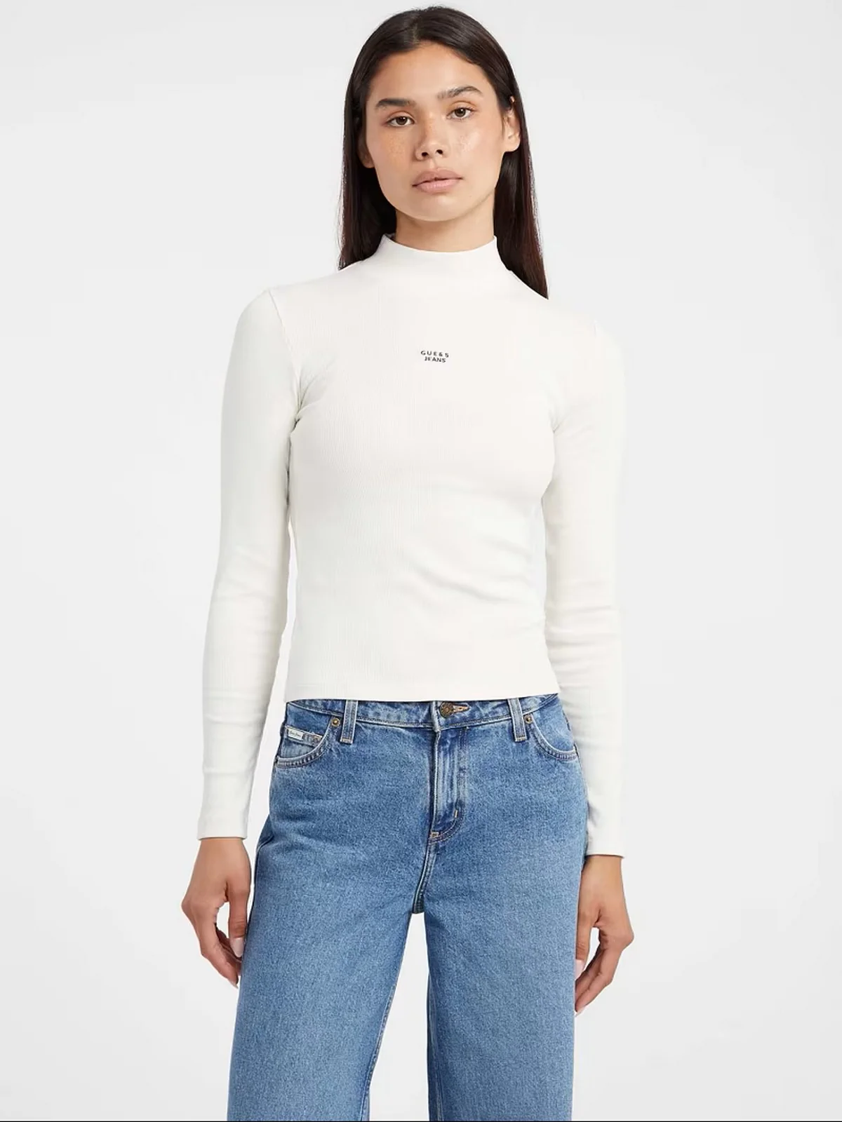 GUESS Maglia Donna GJ LS MOCK NECK EMBRO SLIM TOP W5BP23 KA0H1 G053 SANDY SHORE - Image 2