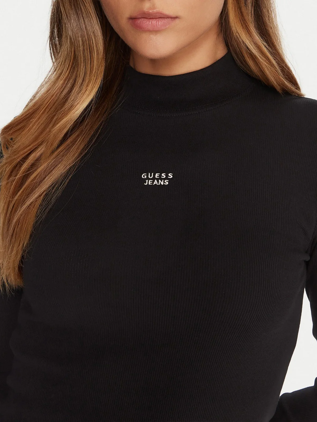 GUESS Maglia Donna GJ LS MOCK NECK EMBRO SLIM TOP W5BP23 KA0H1 JBLK Jet Black A996 - Image 2