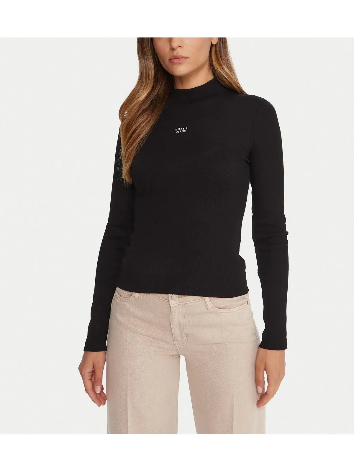GUESS Maglia Donna GJ LS MOCK NECK EMBRO SLIM TOP W5BP23 KA0H1 JBLK Jet Black A996 - Image 3