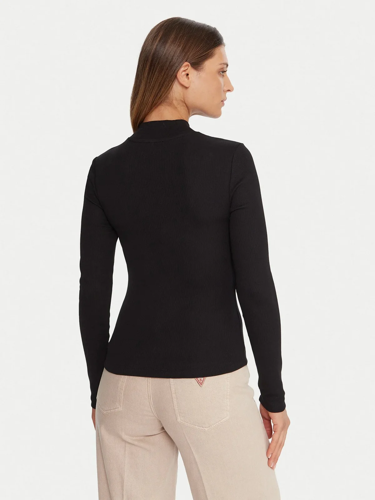 GUESS Maglia Donna GJ LS MOCK NECK EMBRO SLIM TOP W5BP23 KA0H1 JBLK Jet Black A996 - Image 5