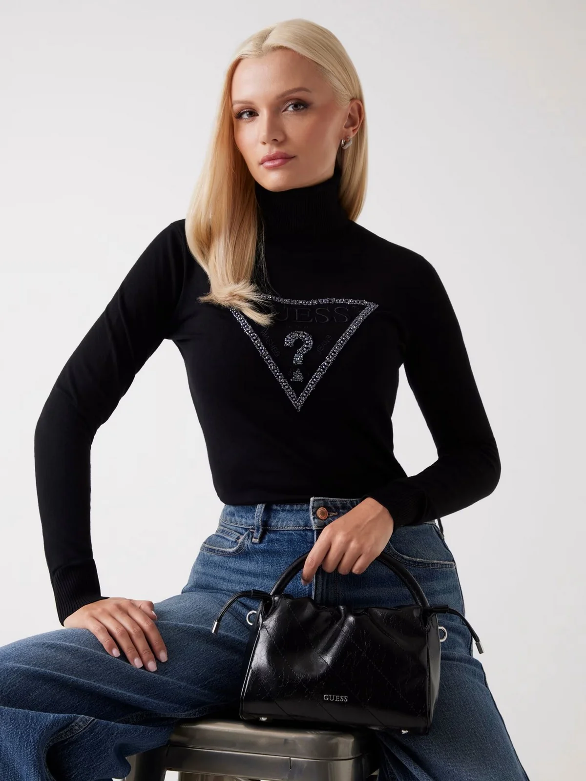 GUESS Maglione dolcevita Donna LS TN MELANIE TRIANGLE LOGO SW W5BR39 Z2NQ2 JBLK Jet Black A996 - Image 2