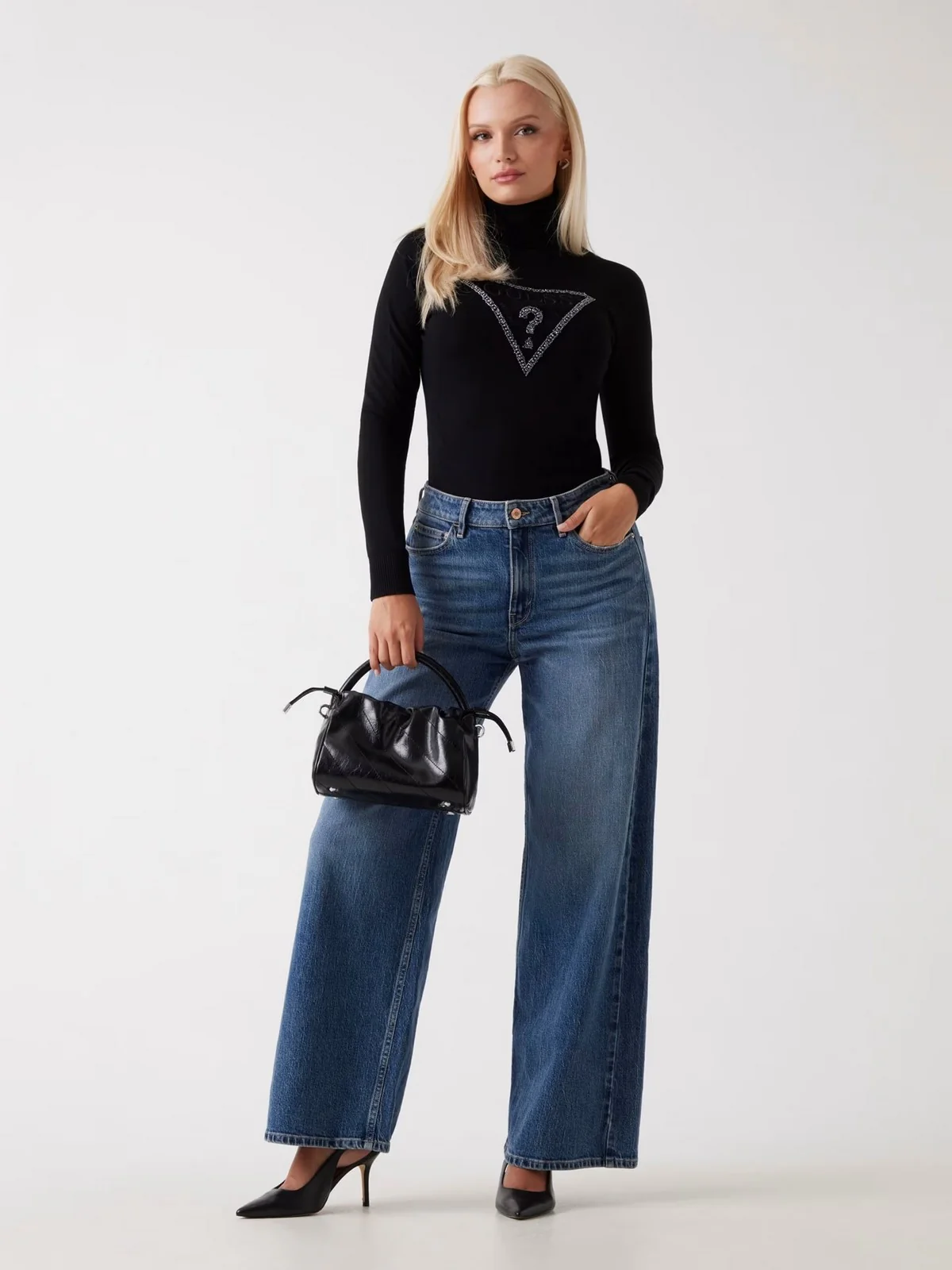 GUESS Maglione dolcevita Donna LS TN MELANIE TRIANGLE LOGO SW W5BR39 Z2NQ2 JBLK Jet Black A996 - Image 3
