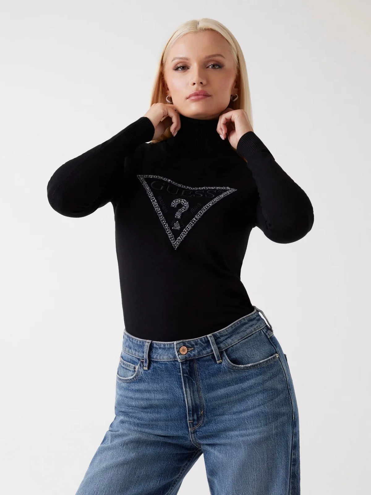 GUESS Maglione dolcevita Donna LS TN MELANIE TRIANGLE LOGO SW W5BR39 Z2NQ2 JBLK Jet Black A996 - Image 5