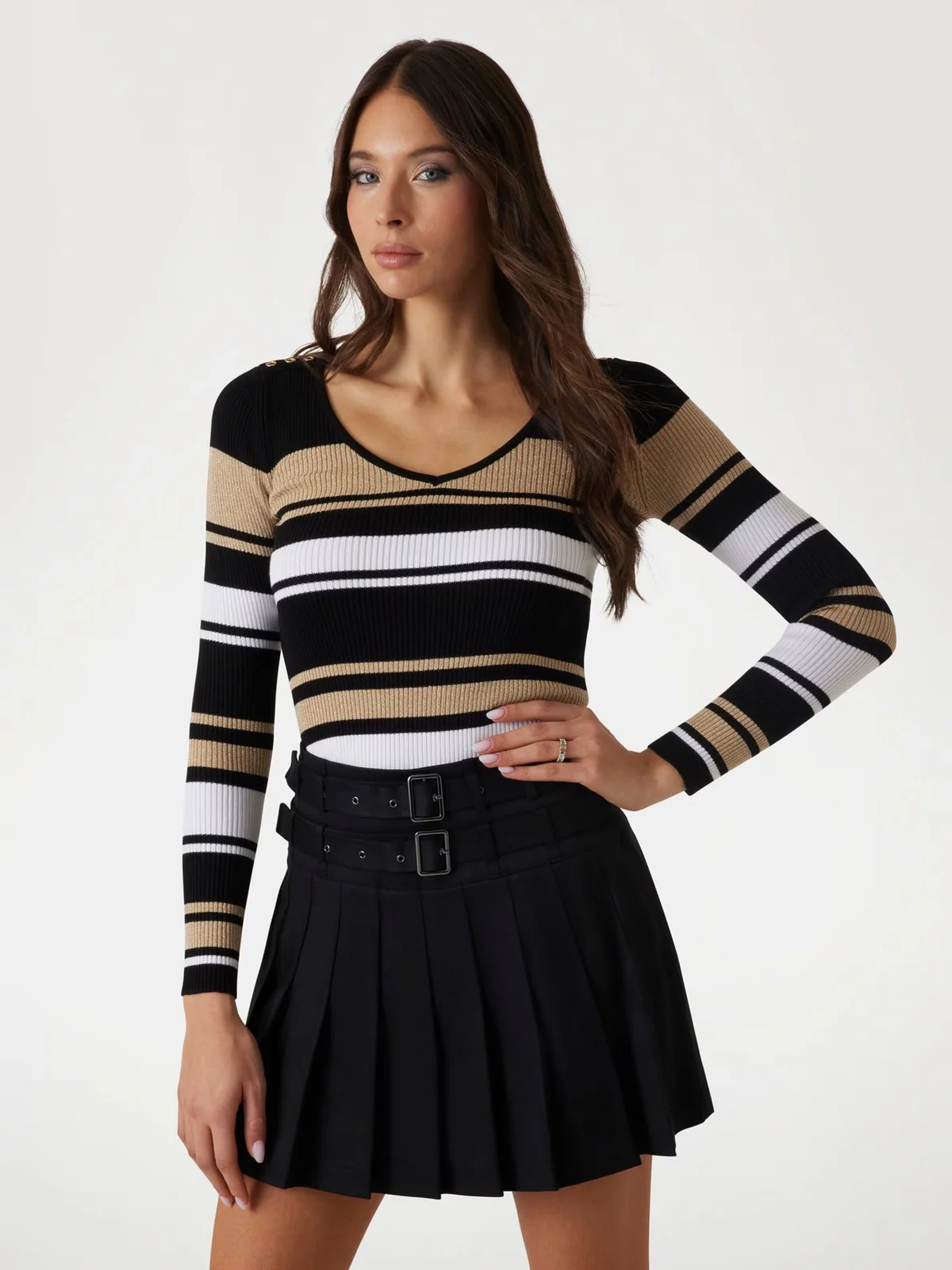GUESS Maglione Donna EVIE STRIPED VN LS SWTR W5RR22 Z2Y72 S04F Nero - Image 4