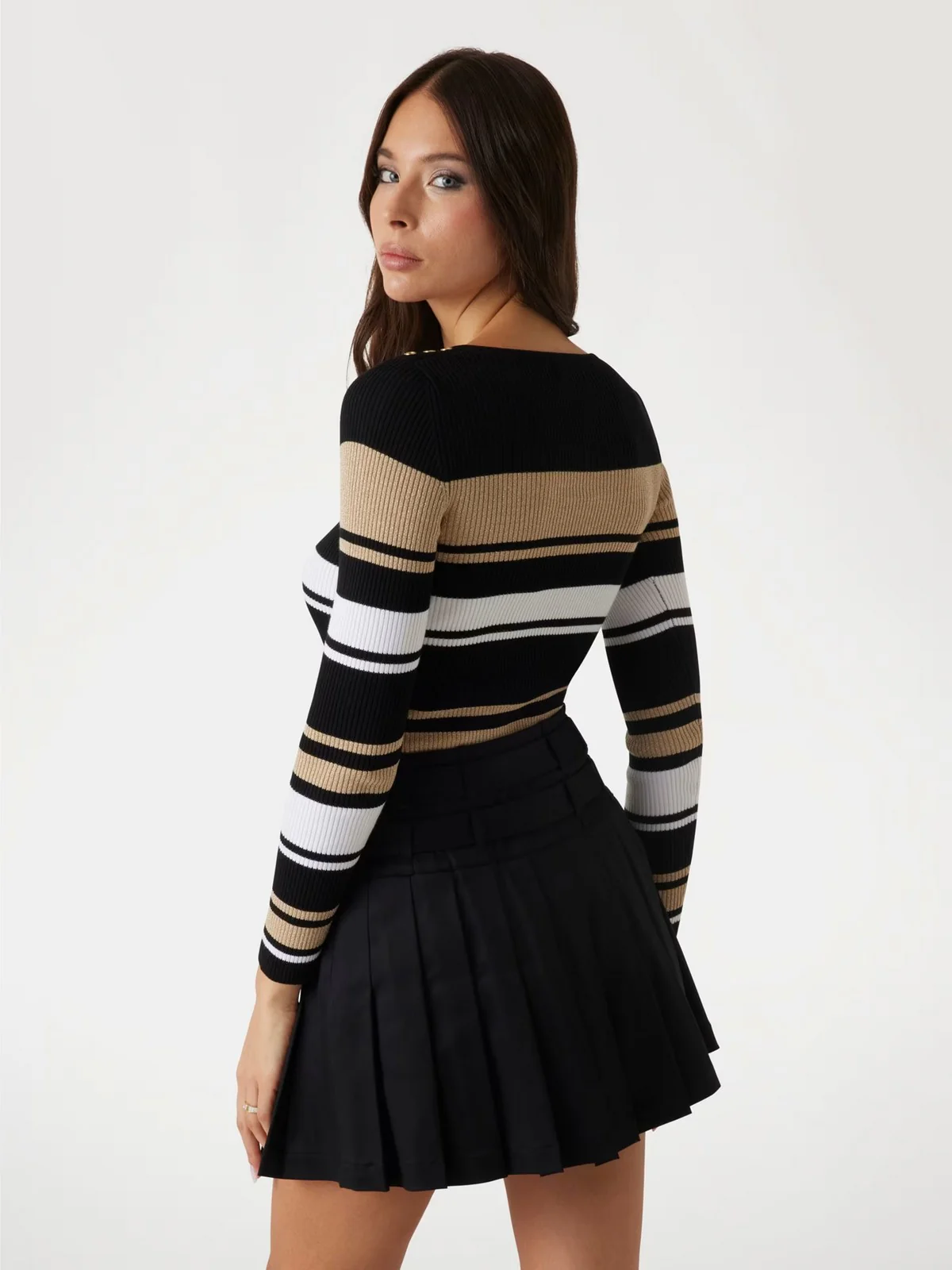 GUESS Maglione Donna EVIE STRIPED VN LS SWTR W5RR22 Z2Y72 S04F Nero - Image 5