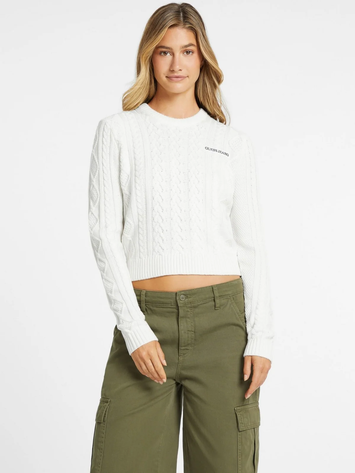 GUESS Maglione Donna GJ LS CN CABLE SWTR W4BR13 Z3HN2 G293 Bianco - Image 2