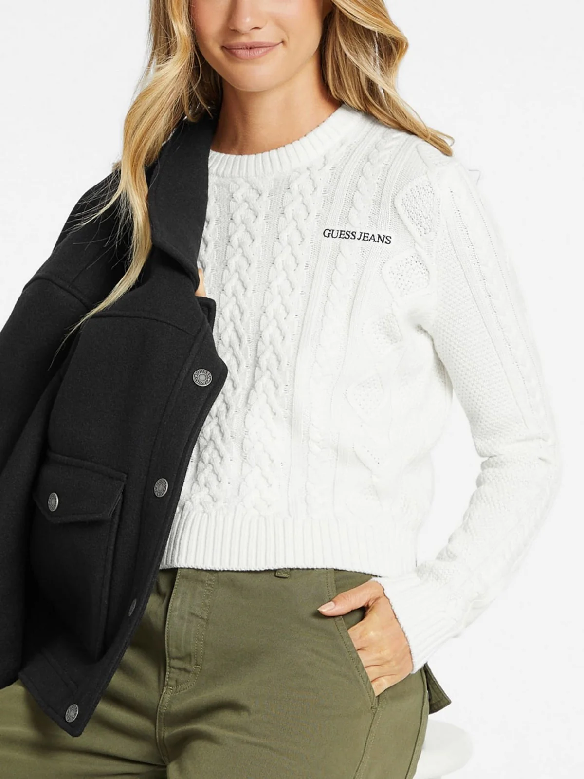 GUESS Maglione Donna GJ LS CN CABLE SWTR W4BR13 Z3HN2 G293 Bianco - Image 3