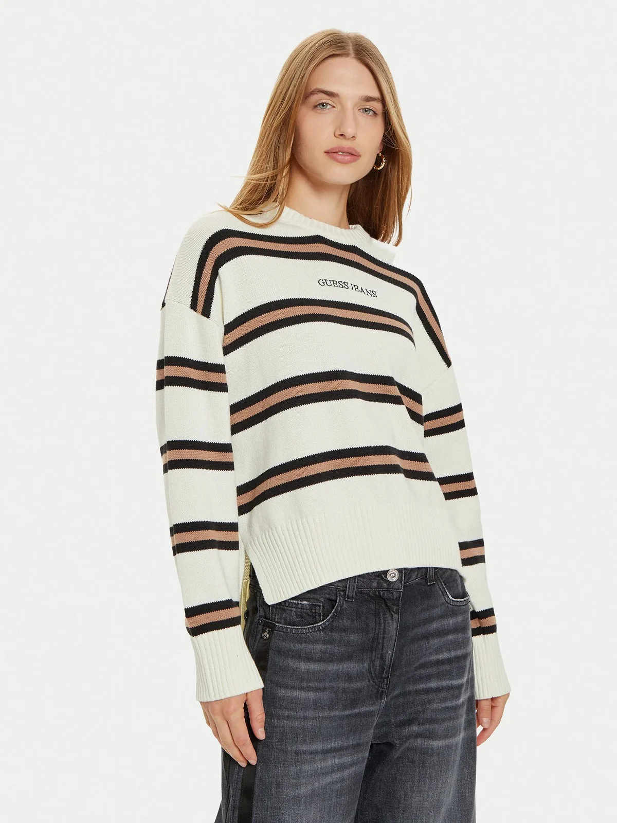 GUESS Maglione Donna GJ LS CN STRIPED SWTR W4BR09 Z3HM1 S12P Bianco - Image 2