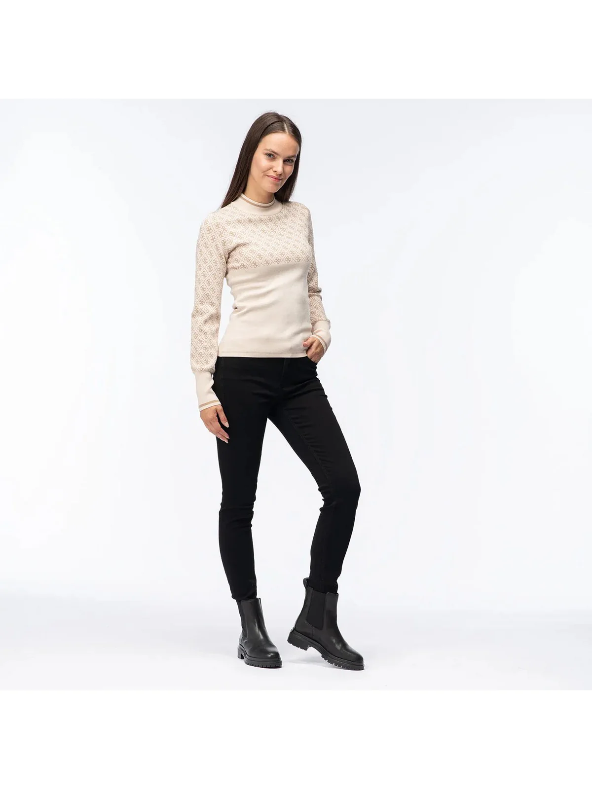 GUESS Maglione Donna LISE 4G LS SWEATER W3BR81 Z37K0 FN3J Beige - Image 4