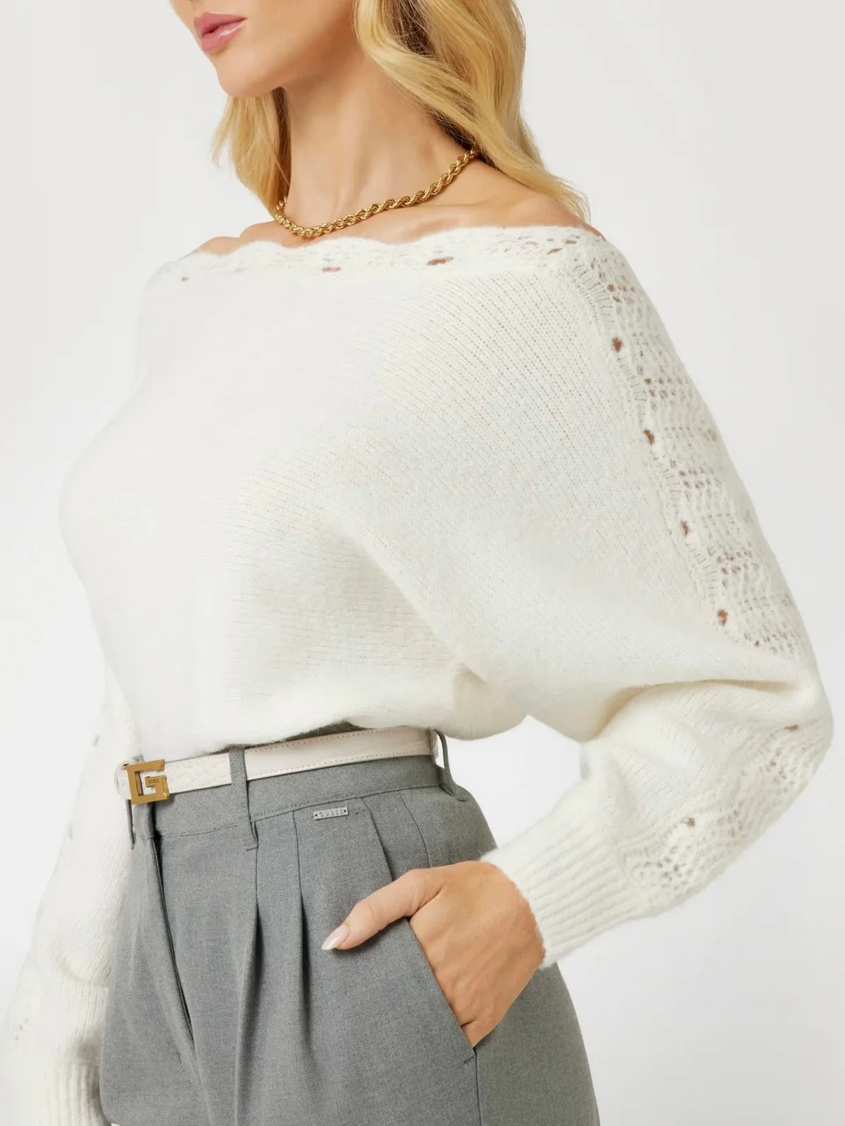 GUESS Maglione Donna LS BN MALORIE DOLMAN SWTR W4BR0M Z3LG0 G1O6 Bianco - Image 4