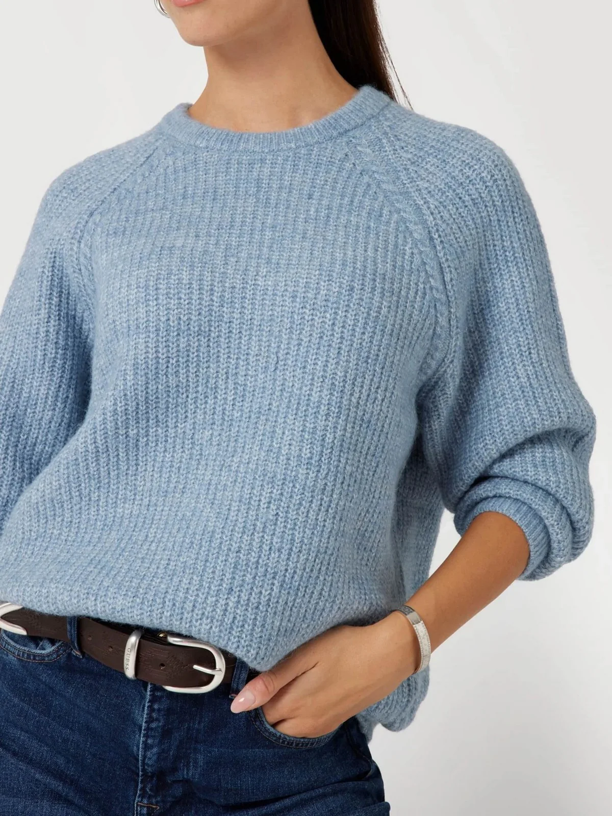 GUESS Maglione Donna LS CN CABLE MARGOT SWTR W4BR0O Z3LG0 G7DX Blu - Image 3