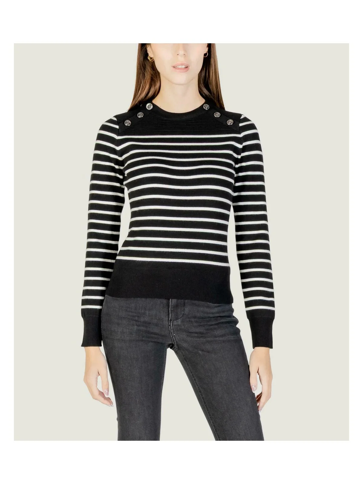 GUESS Maglione Donna LS CN HELEN SWTR W5BR36 Z0422 S9HU BLACK AND CREAM STRI - Image 2