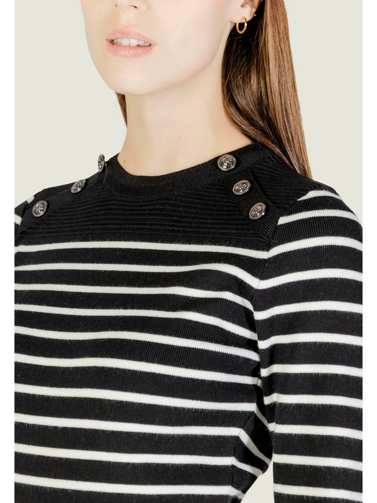 GUESS Maglione Donna LS CN HELEN SWTR W5BR36 Z0422 S9HU BLACK AND CREAM STRI - Image 4
