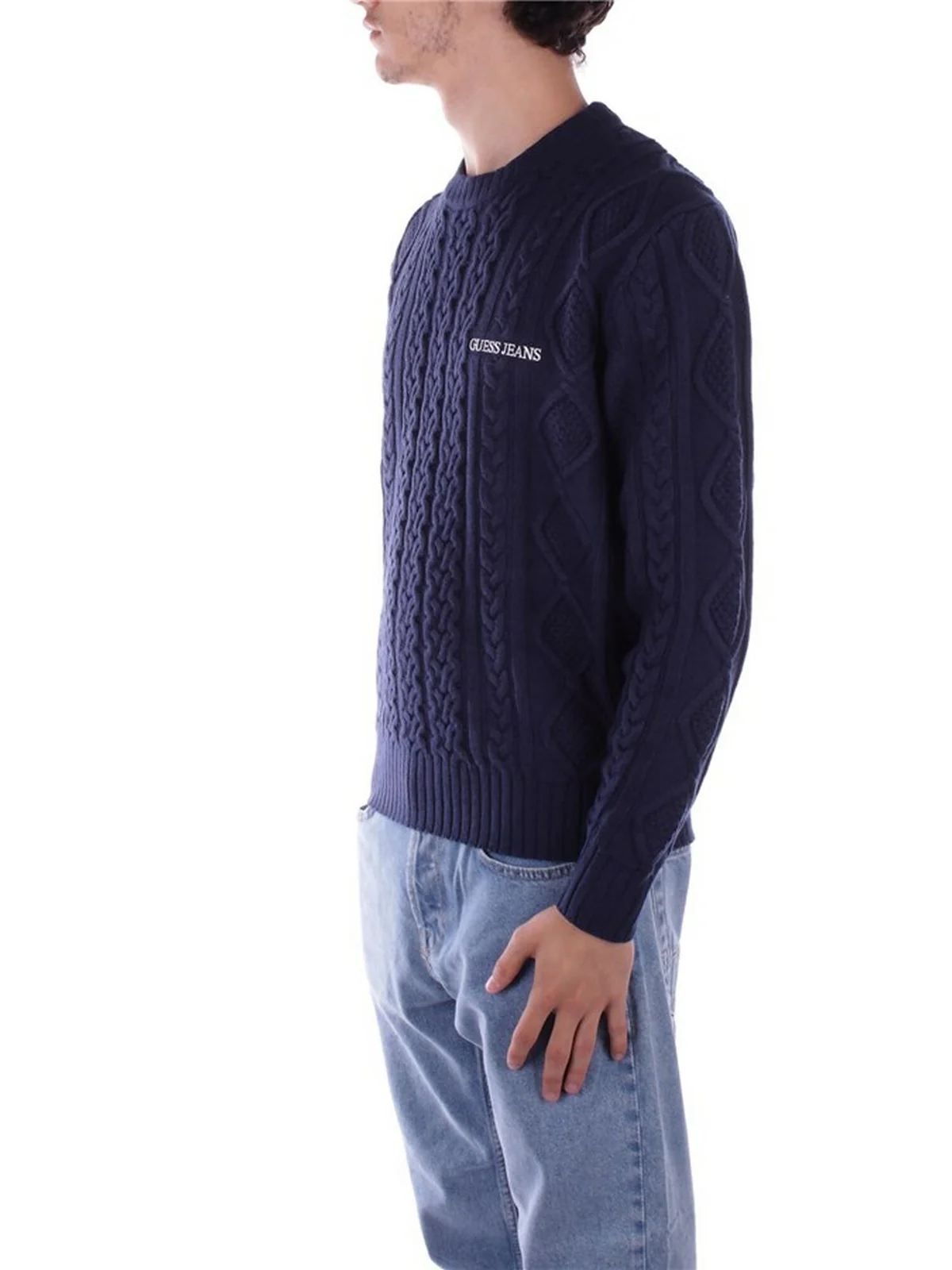 GUESS Maglione Uomo GJ LS CN CABLE SWTR M4BR34 Z3HN2 A71W Blu - Image 3