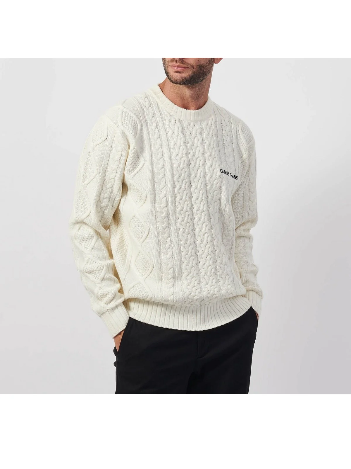 GUESS Maglione Uomo GJ LS CN CABLE SWTR M4BR34 Z3HN2 G293 Bianco - Image 2