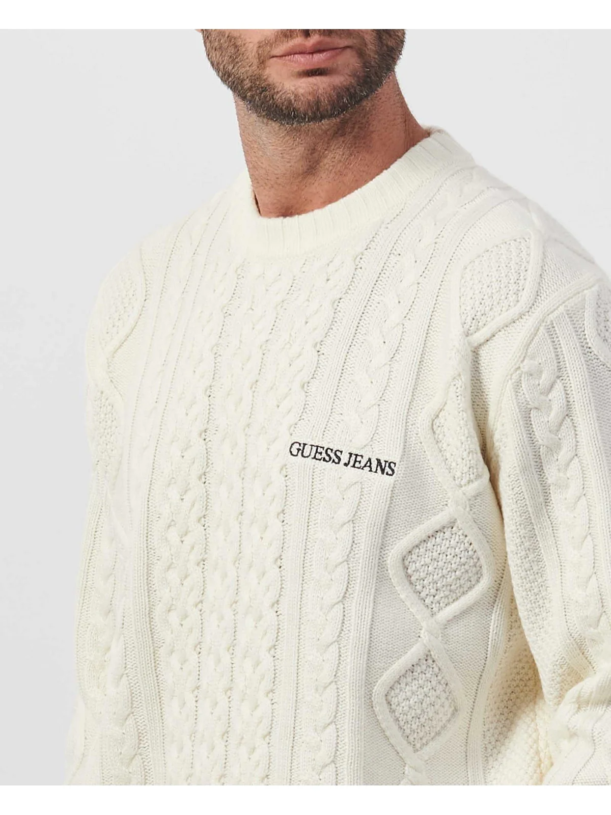 GUESS Maglione Uomo GJ LS CN CABLE SWTR M4BR34 Z3HN2 G293 Bianco - Image 3