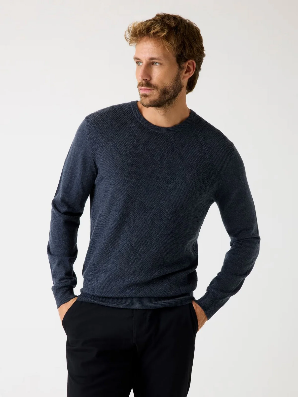 GUESS Maglione Uomo JAMAAR CN STITCHED SWTR M5BR08 Z0432 H71W MARINE HEATHER - Image 2
