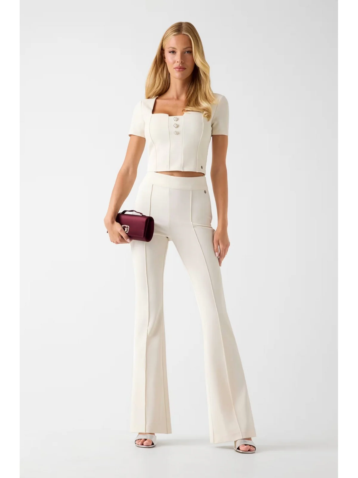 GUESS Pantalone Donna NEW FLARED EVELINA PANT W4YB01 KCBO2 G047 PEARL WHITE - Image 3