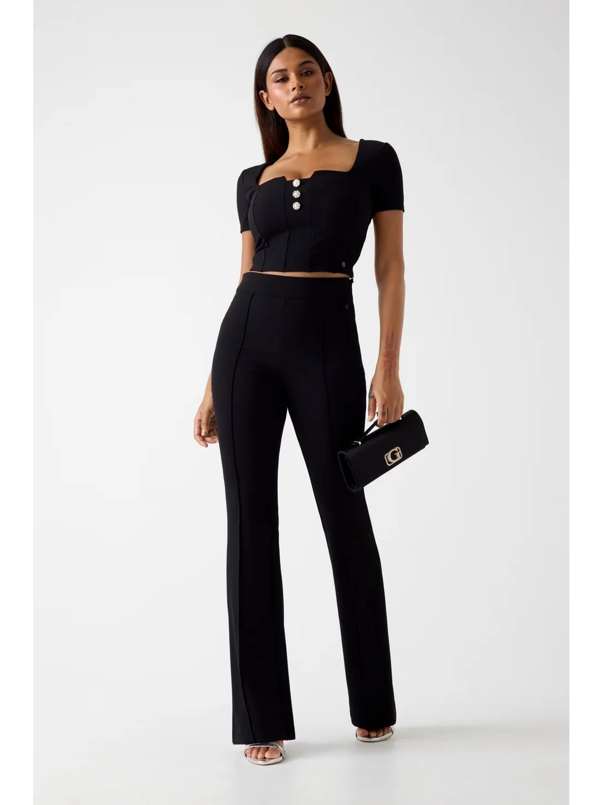 GUESS Pantalone Donna NEW FLARED EVELINA PANT W4YB01 KCBO2 JBLK Jet Black A996 - Image 3