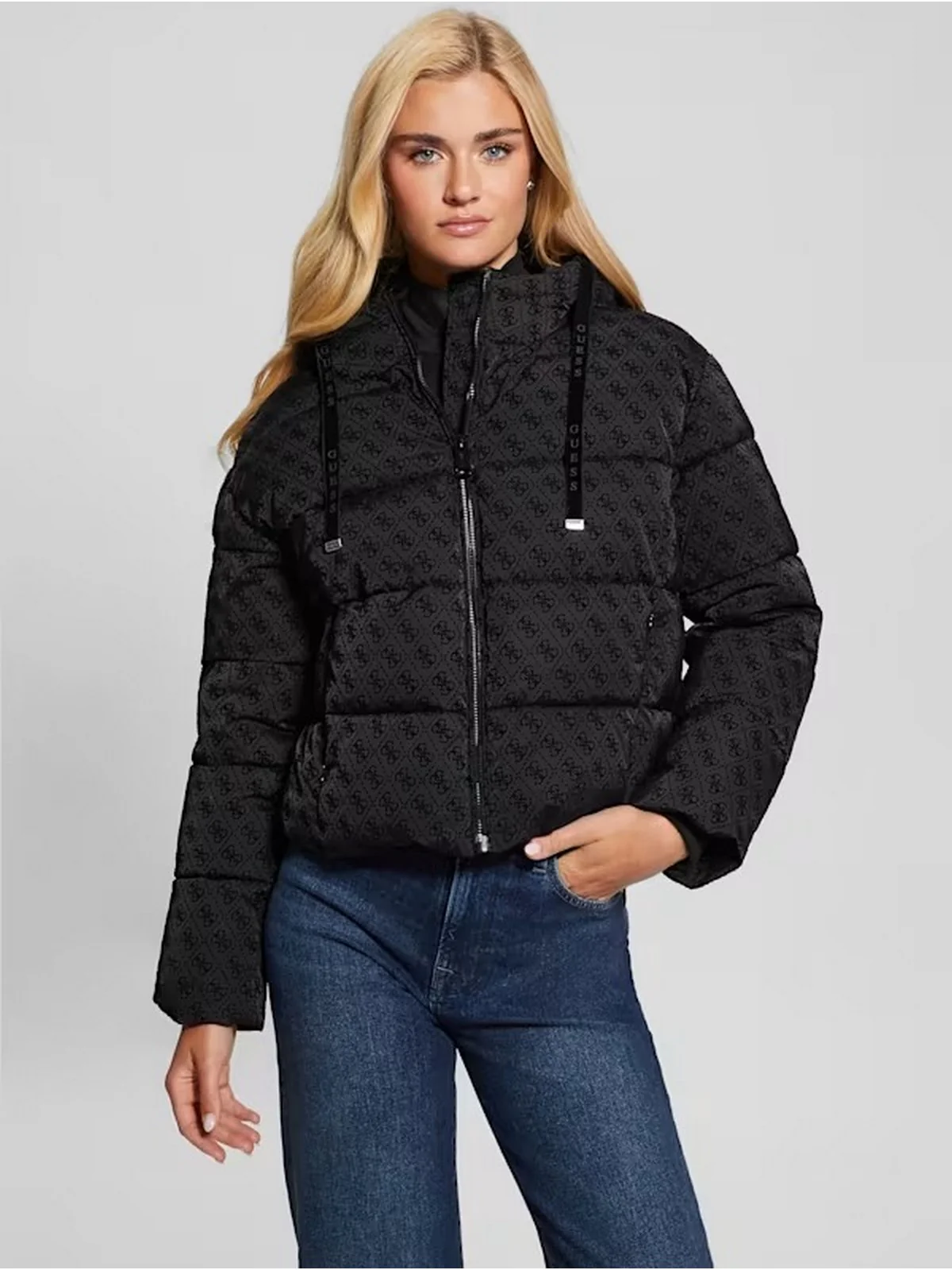 GUESS Piumino Donna DAISY PUFFER LOGO FLOCK W4BL36 WGJZ0 FJ55 Nero - Image 4