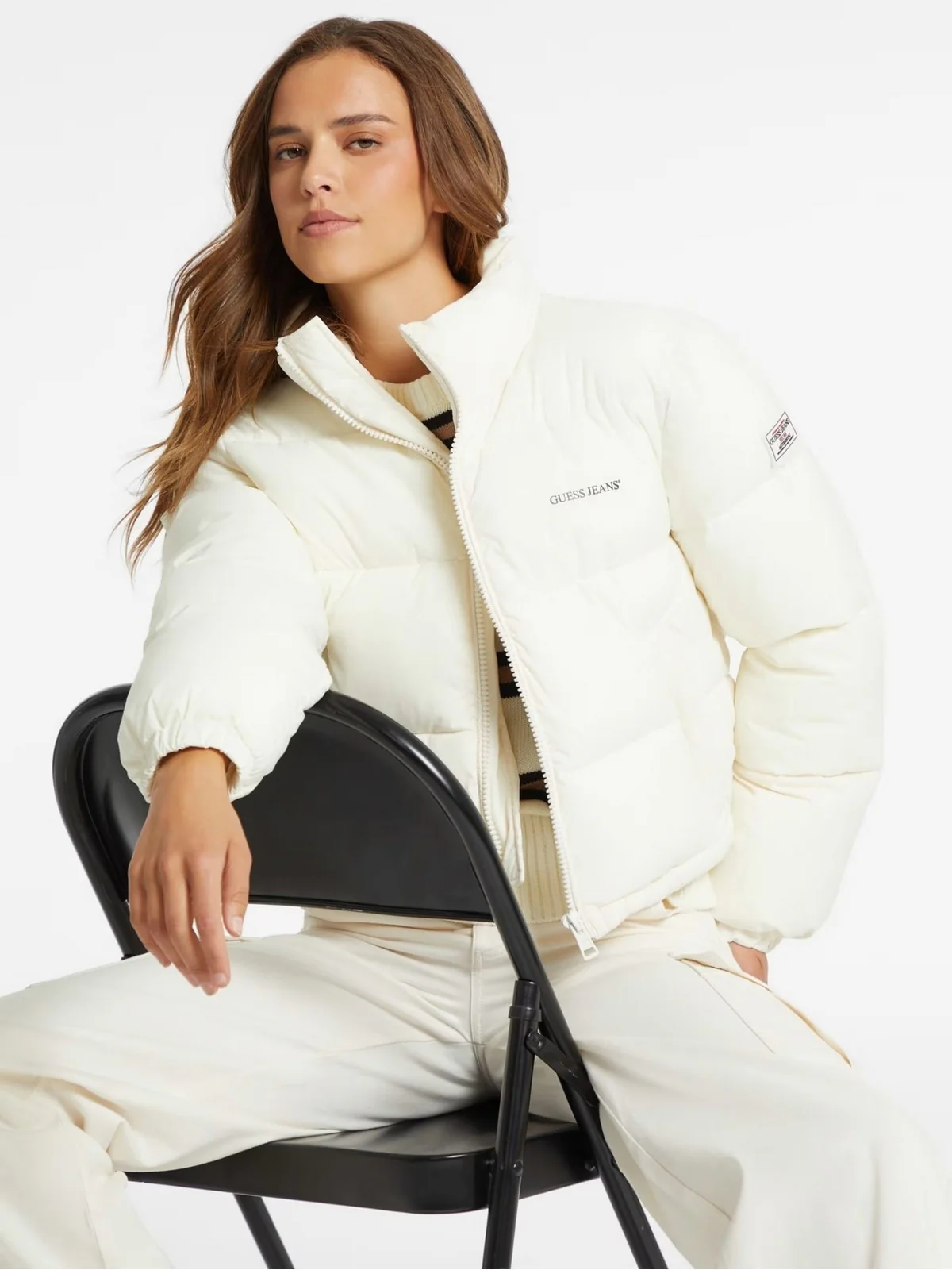 GUESS Piumino Donna GJ CROPPED PUFFER W4BL20 WGII2 G053 SANDY SHORE - Image 3
