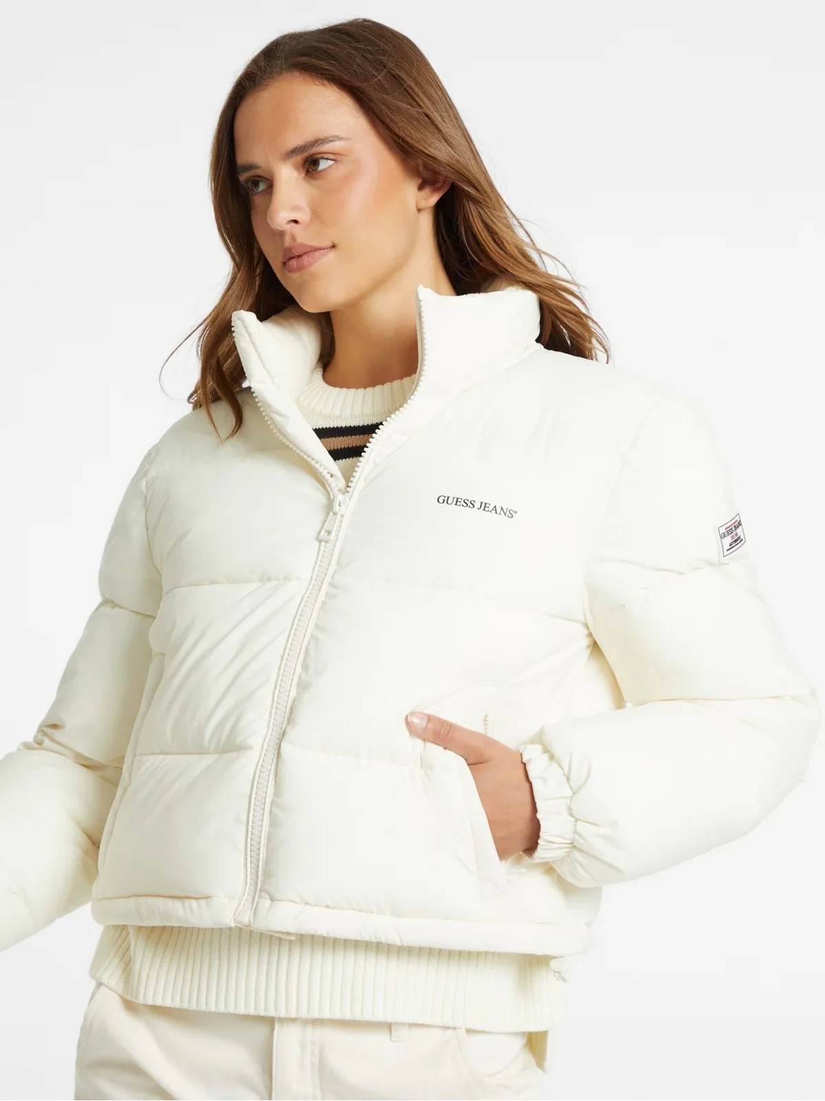 GUESS Piumino Donna GJ CROPPED PUFFER W4BL20 WGII2 G053 SANDY SHORE - Image 6
