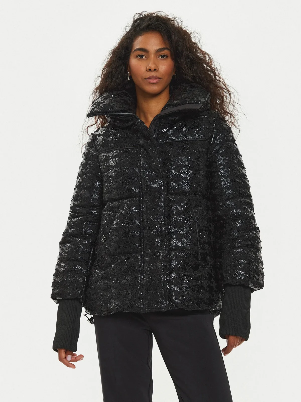 GUESS Piumino Donna MELIE HOUNDSTOOTH PUFFER W4BL57 WGL40 FS27 Nero - Image 2