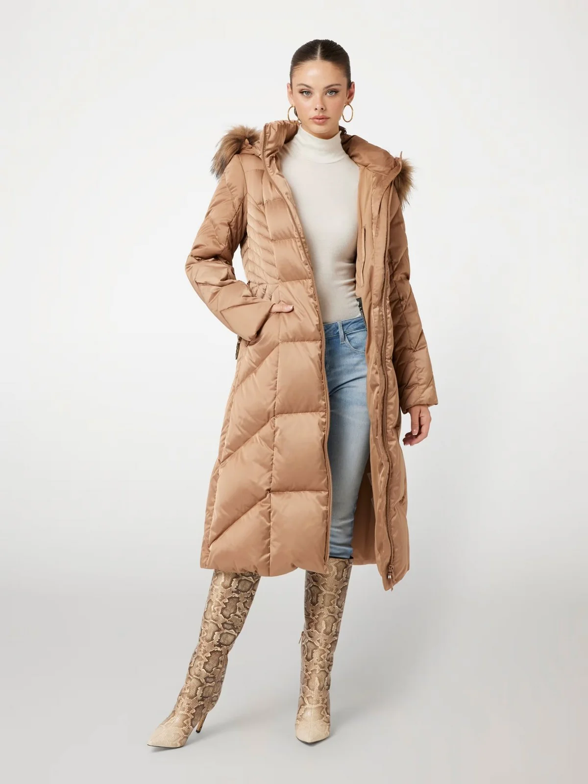 GUESS Piumino Donna NEW OLGA LONG REAL DOWN W4BL41 WEX52 G1DQ Beige - Image 2