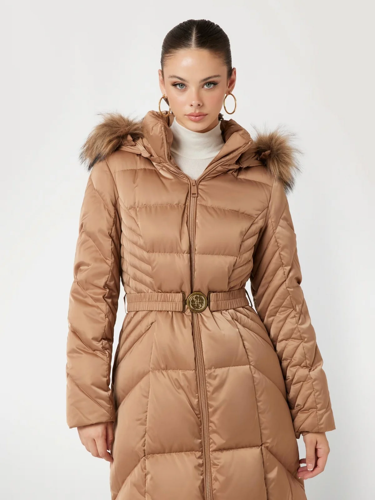 GUESS Piumino Donna NEW OLGA LONG REAL DOWN W4BL41 WEX52 G1DQ Beige - Image 3