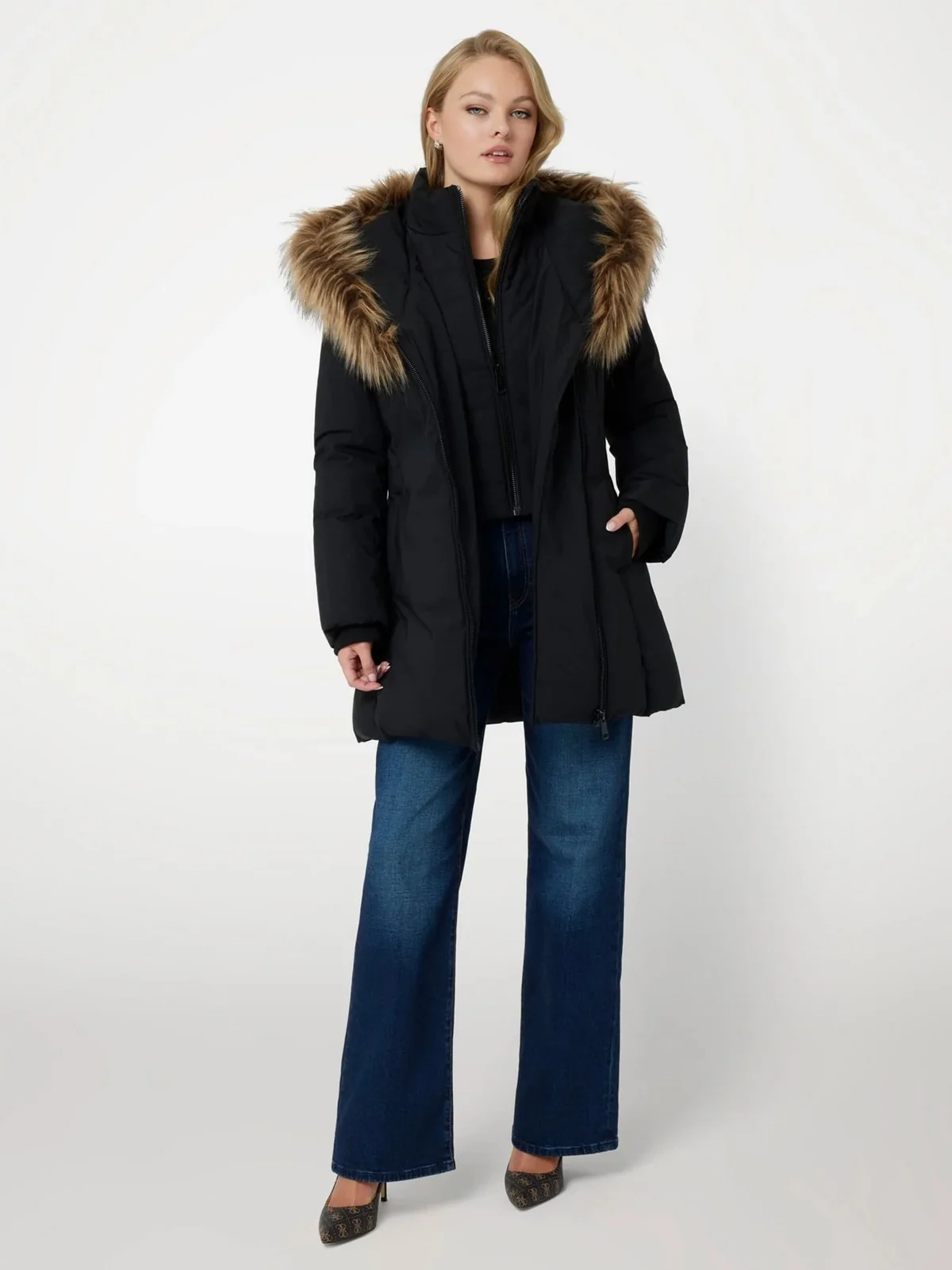 GUESS Piumino Donna SYLVIE MIDI PUFFA JACKET W4BL59 WG7X2 JBLK Nero - Image 3