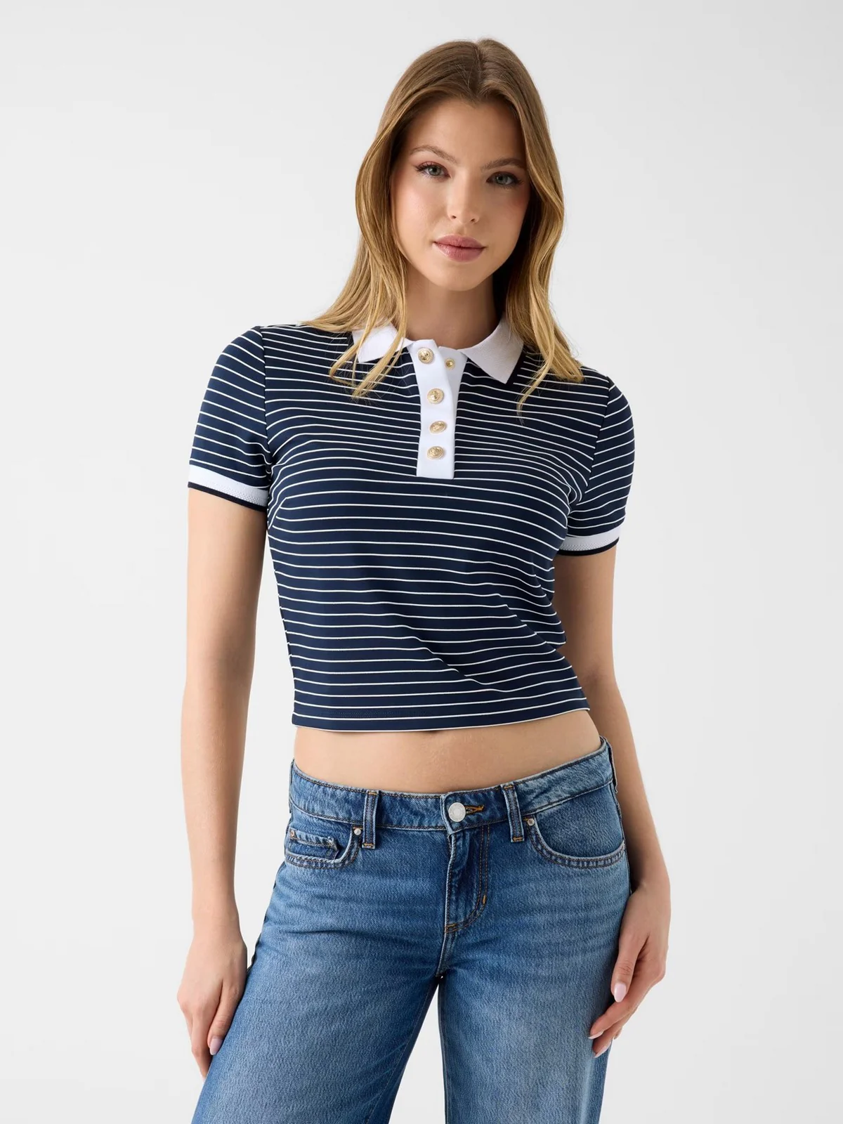 GUESS Polo Donna SS POLO NK ALPHONSINE STRIPED W6GP17 K2946 SB09 BLACKENED AND PURE W - Image 2