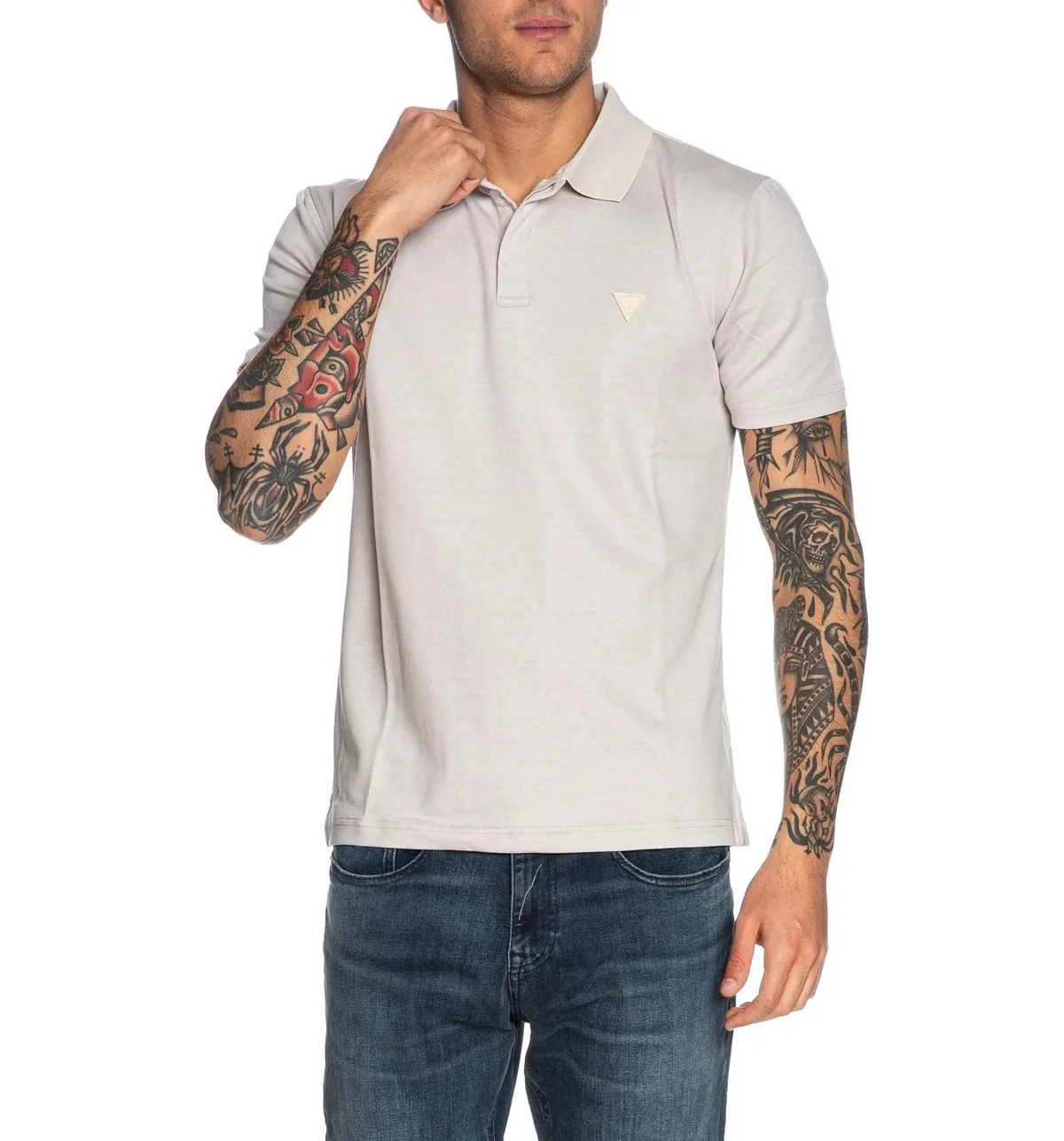 GUESS Polo Uomo SMALL TRIANGLE YD SS POLO M5RP02 KCLR2 FJ6A CLOUD WHITE YARN DYE - Image 2