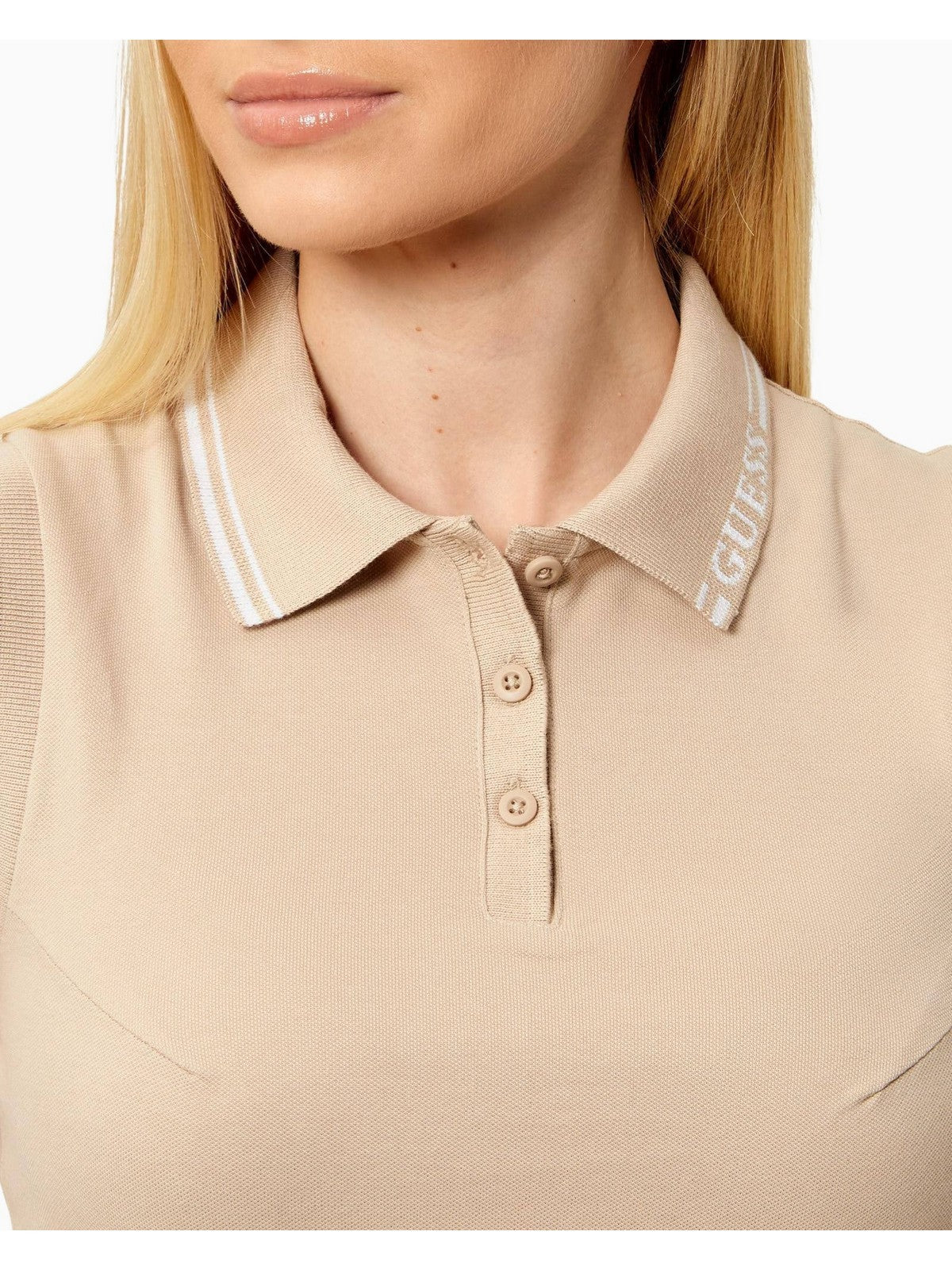 GUESS SPORT Canotta Donna SARAH SLEEVELESS POLO V6GP03 K2958 G1BW SAND TAN - Image 4