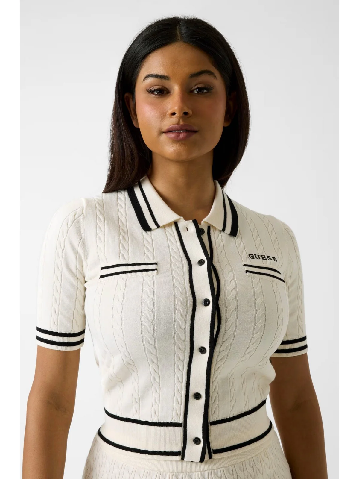 GUESS SPORT Cardigan Donna SHARI POLO CARDI SWTR V6RR02 Z4652 G1O6 DOVE WHITE - Image 5