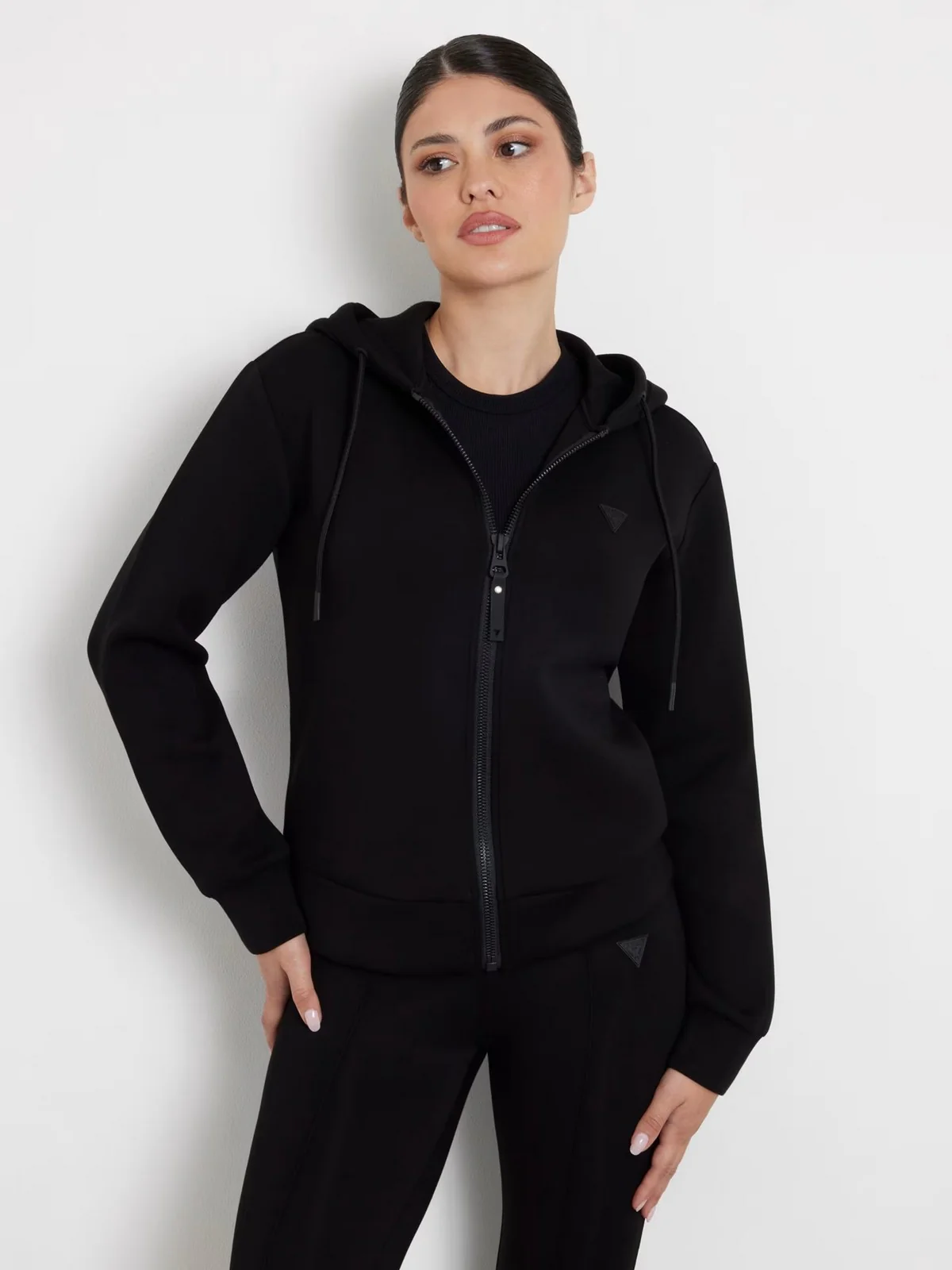 GUESS SPORT Felpa Donna ALLIE SCUBA HOODIE ZIP SWEATSH V3RQ11 K7UW2 JBLK Jet Black A996 - Image 2