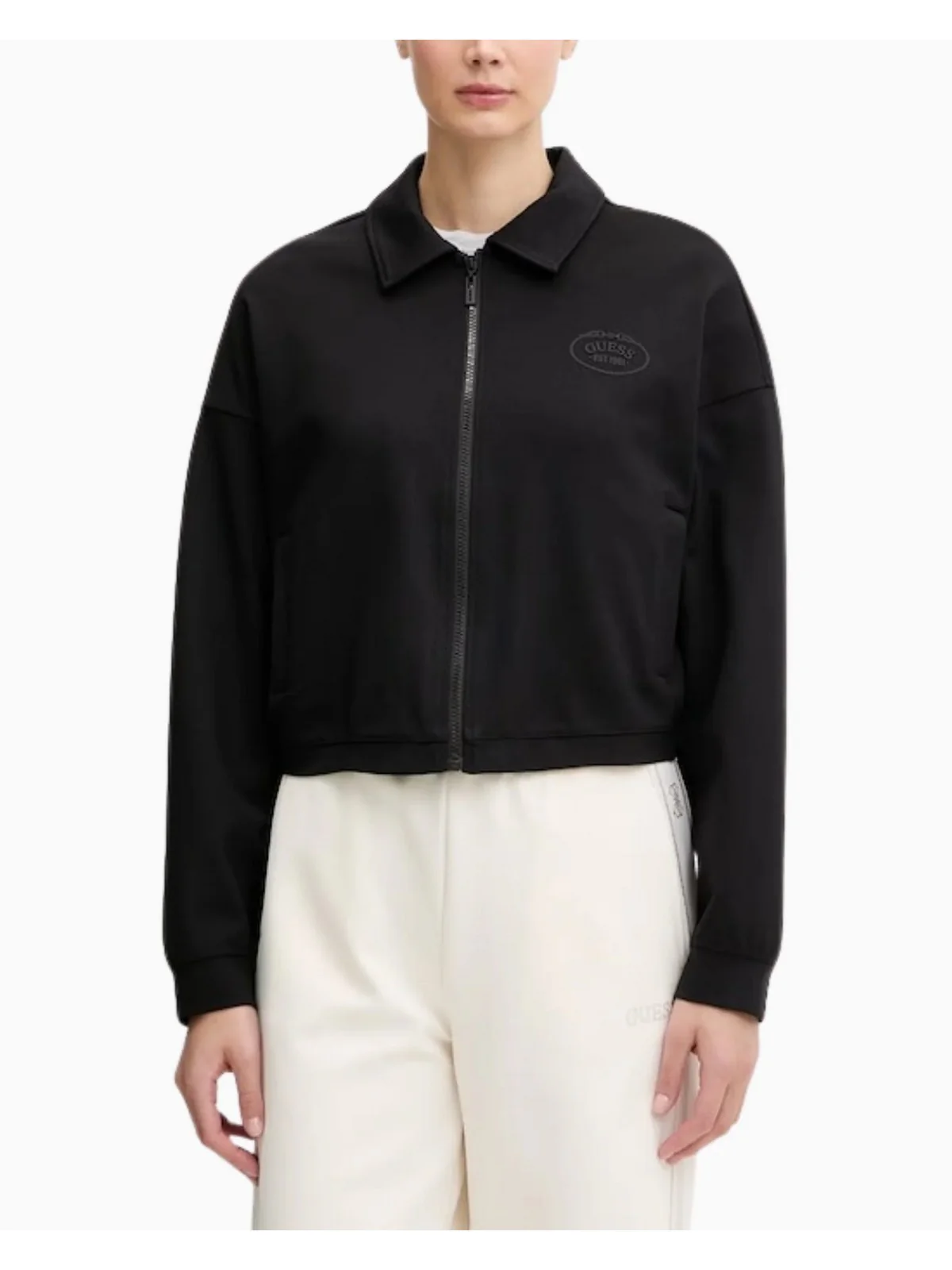GUESS SPORT Felpa Donna ANNIE CROP FULL ZIP JACKET V6RQ17 KD822 JBLK Jet Black A996 - Image 3