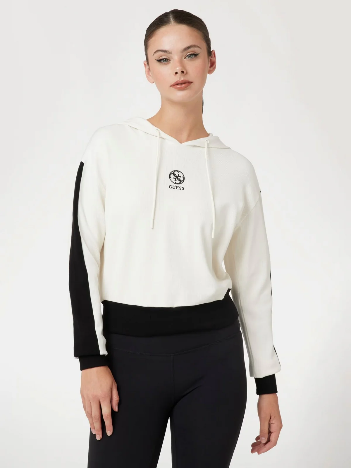 GUESS SPORT Felpa Donna ELA HOODIE SWEATSHIRT V4YQ02 KCDN0 D001 Bianco - Image 2